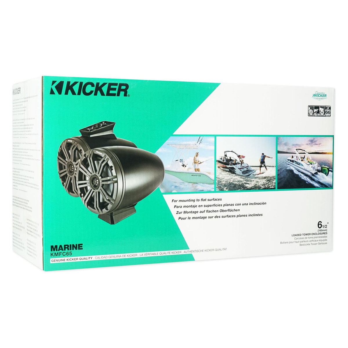 2 KICKER KMFC65 6.5" 195w White Marine LED Speakers+Surface Mount Pods 46KMFC65W