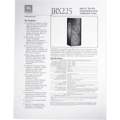 JBL JRX225 Dual 15" 4000w DJ/PA Speakers+Powered 8-Channel Mixer w/USB/Effects