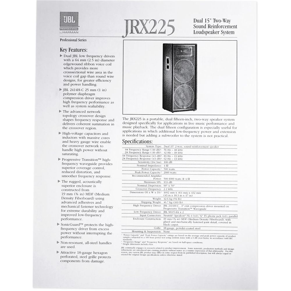 JRX225 Dual 15" PA Speakers with Crown XLS1502 Amplifier and Cables