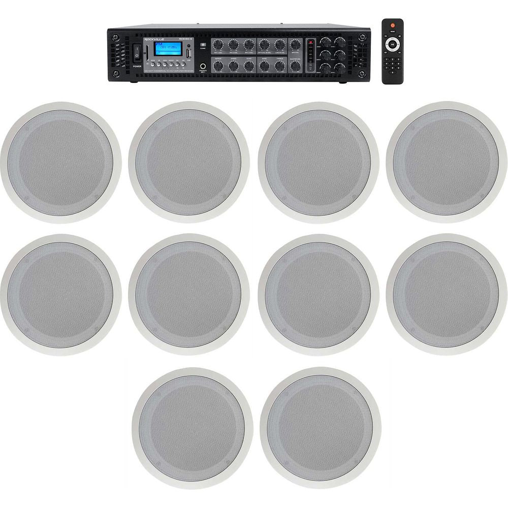 CC80T White 10-Pack + RCS180-6 6-Zone 180W Amp Bundle