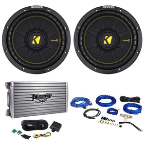 (2) Kicker 44CWCD104 CompC 10" 1000W 4-Ohm DVC Car Subwoofers+Amplifier+Wire Kit