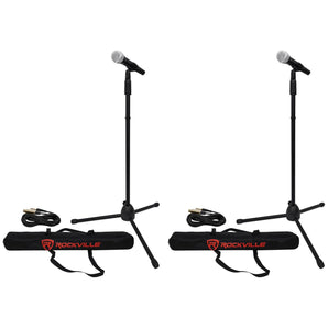(2) Rockville Pro Mic Kit 1 Metal Microphones + Mic Stands + Carry Bags + Cables