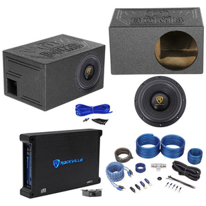 Rockville W10K9D4 10" 3200 w Car Subwoofer+Sealed Sub Box+Mono Amplifier+Amp Kit