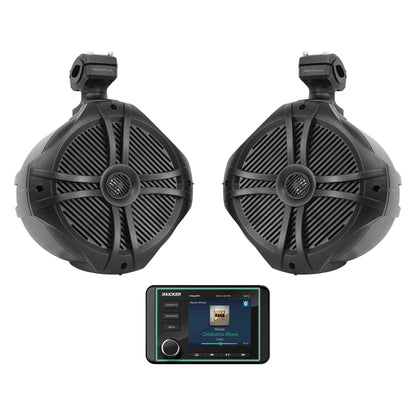 KICKER KMC5 Marine Digital Media Receiver w/Bluetooth+8" Black Tower Speakers