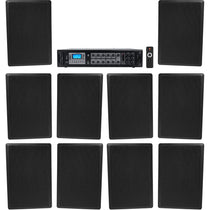 6-Zone 70v Amplifier+(10) Slim Black Restaurant/Bar/Cafe Wall Speakers