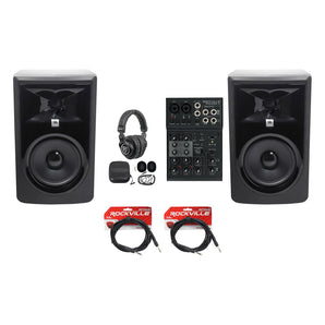 2 JBL 306P MkII 6" Studio Monitors+USB Interface 4-Channel Mixer w/EQ+Headphones