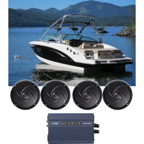 4) Rockville RSM65B 6.5" Waterproof Slim Marine Boat Speakers+Hifonics Amplifier