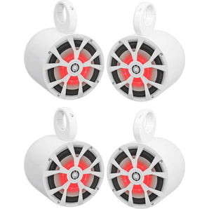 (4) Rockville RKL80MW 8" 900 Watt Marine White Wakeboard LED Tower Speakers