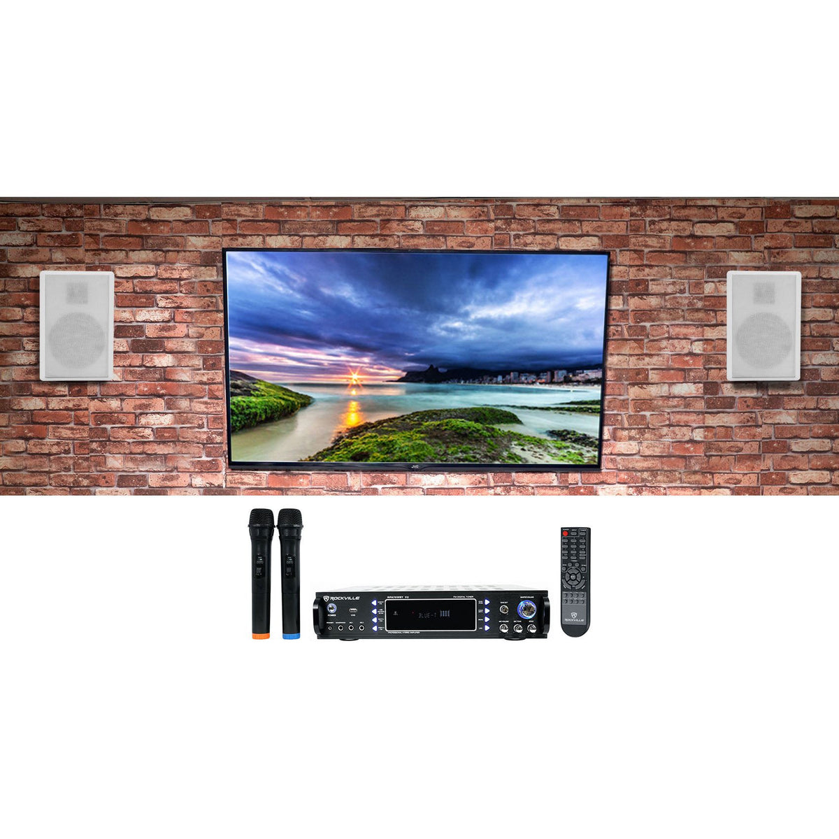RockSlim White + RPA70WBT Karaoke Amplifier Bundle