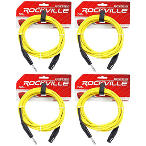 4 Rockville RCXFB10Y Yellow 10' Female REAN XLR to 1/4'' TRS Balanced Cables OFC