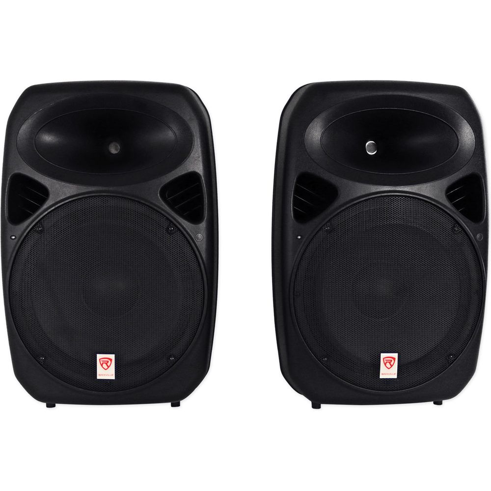 (2) 15" Powered Speakers+Stands w/Bluetooth For Backyard Movie Theater