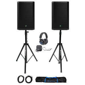 2 Mackie Thrash215 15" 1300W Powered DJ PA Speakers+Stands+Headphones Thrash 215