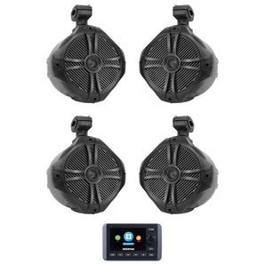 Memphis SMC3 Multi-Zone Marine Bluetooth Receiver+4) Black 8" Wakeboard Speakers
