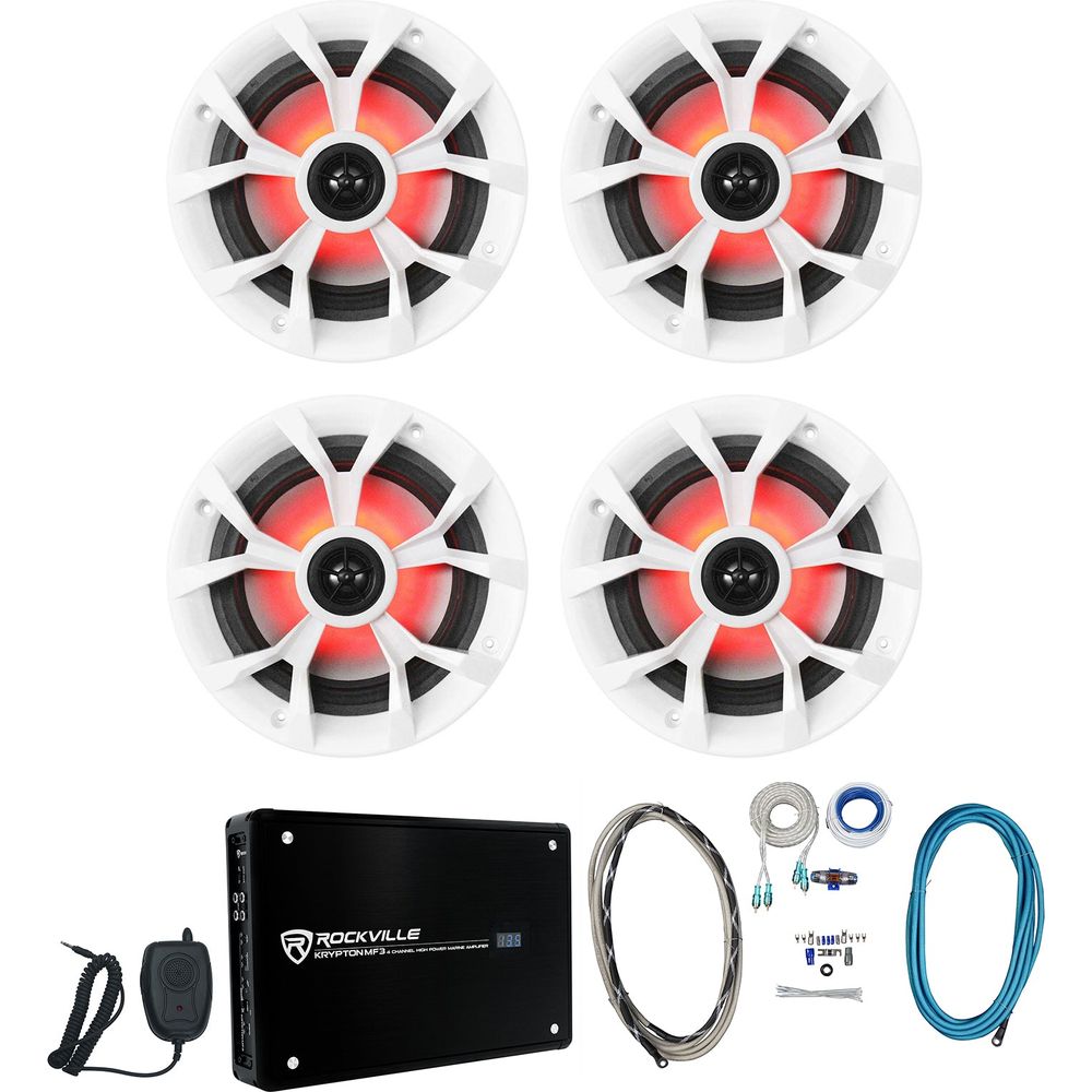 RKL65MBW 6.5" Marine Speakers 2-Pack + KRYPTON MF3 Amplifier Bundle