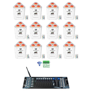 12) Rockville RockWedge LED White Battery Powered Lights+Wireless DMX Controller