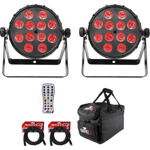 (2) Chauvet SlimPAR Q12 BT Bluetooth RGBA Par Wash Lights+Bags+Remote+Cables