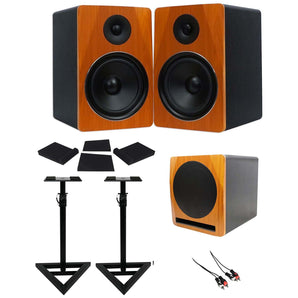 (2) Rockville APM8C 8" Powered Studio Monitors+Active 10" Subwoofer+Stands+Pads