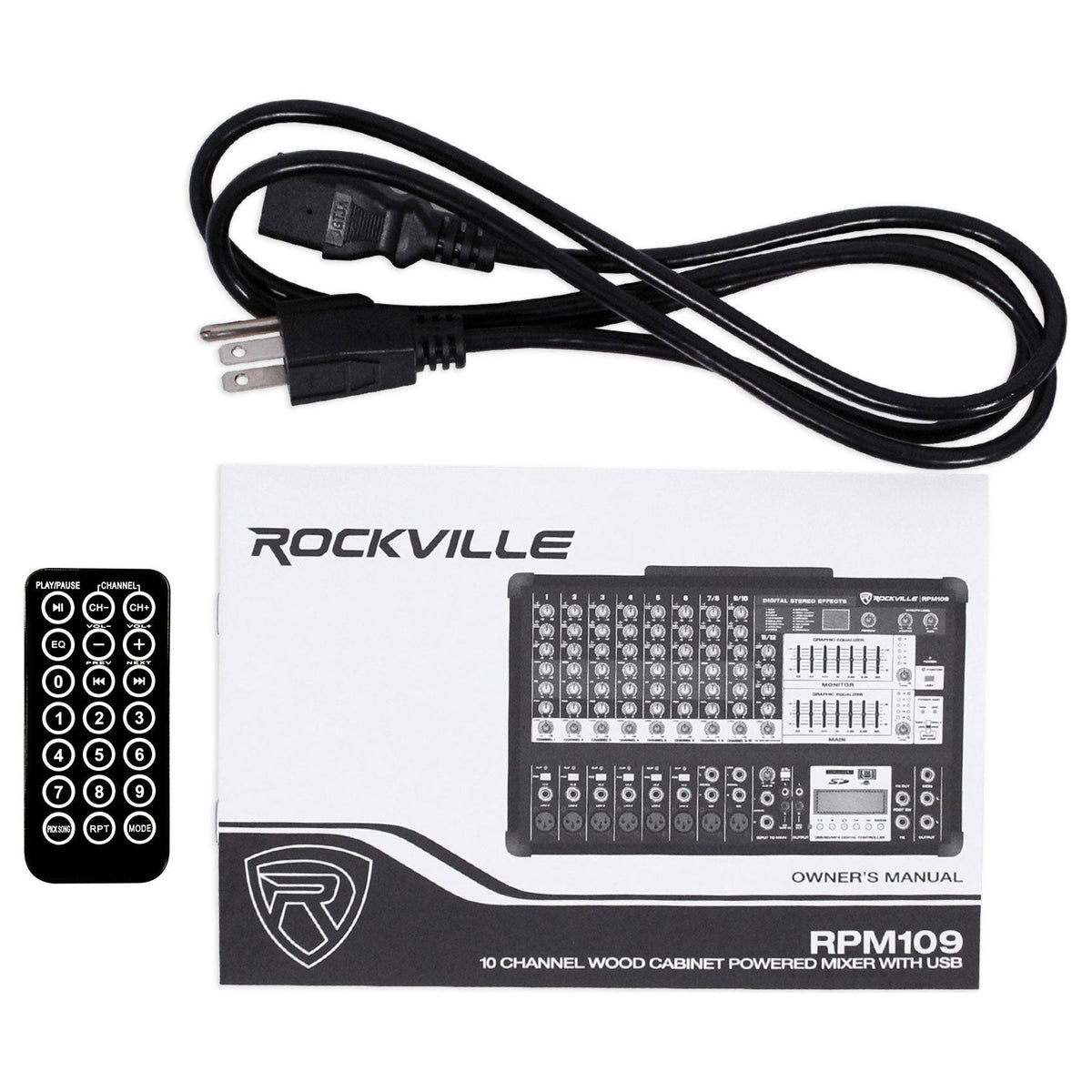 Rockville RPM109 4800w 12-Ch. Powered Pro Mixing Amplifier, 7 Band EQ, FX, USB