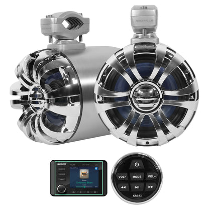 KMC5 Marine Bluetooth Receiver+Remote+(2) 6.5" Chrome Tower Speakers