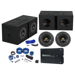 2) Rockville W8K9D4 8" 2000w Subwoofers+Vented Sub Box Enclosure+Amplifier+Wires