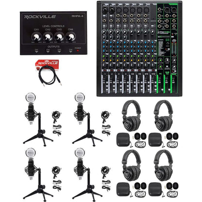 4-Person Podcast Recording Kit with ProFX12v3 Mixer and Desk Stands