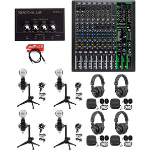 4-Person Podcast Podcasting Recording Kit w/Mackie ProFX12 v3 Mixer+Desk Stands
