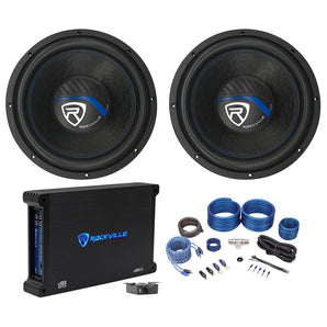 (2) Rockville K5 W12K5S4 12" 1400w 4 Ohm Car Subwoofers+Mono Amplifier+Amp Kit