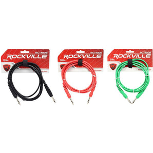 3 Rockville 6' 1/4'' TRS to 1/4'' TRS  Cable 100% Copper (3 Colors)