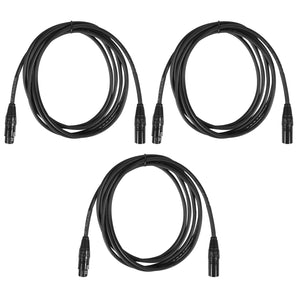 (3) Rockville RCXFM10E-B 10 Foot Female to Male XLR Mic Cables Black 100% Copper