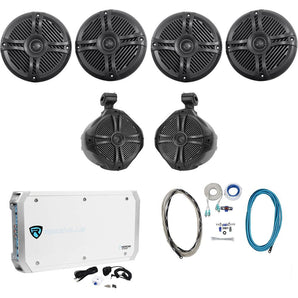 4) Rockville RMSTS65B 6.5" 1600w Marine Boat Speakers+8" Wakeboards+Amp+Wire Kit