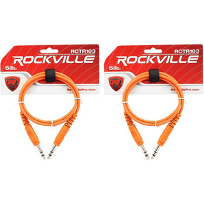 2 Rockville RCTR103O Orange 3' 1/4'' TRS to 1/4'' TRS Cable 100% Copper