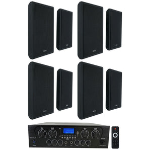 Rockville RPA40BT 4-Room Home Audio Kit Receiver+(8) Black Slim Wall Speakers