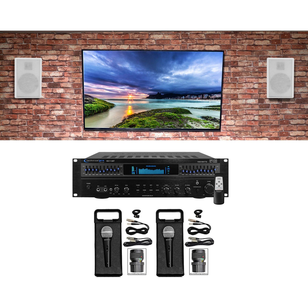 Home Karaoke Machine System + (2) 5.25" White Wall Mount Speakers