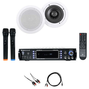 Rockville RPA70WBT Bluetooth Karaoke Amp/Mixer+(2) 6.5" Ceiling Speakers+Mics