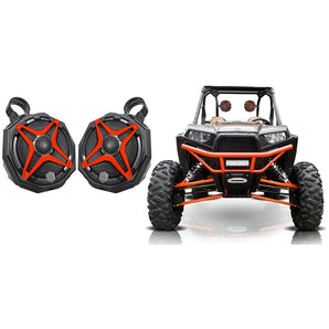 2) 6.5" Roll Cage Roll Bar Tower SSV Speakers for Polaris RZR/XP/XP4+Red Grills