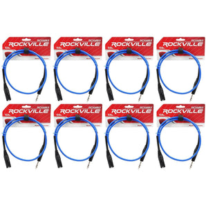 8 Rockville RCXMB3-BL Blue 3' Male REAN XLR to 1/4'' TRS Balanced Cables