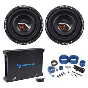 ) Rockville W8T4-S4 8" Shallow 1000w Slim Car Subwoofers Subs+Amplifier and Amp Kit