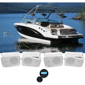 Rockville RGHR2 Marine Gauge Boat Receiver w Bluetooth USB+(4) 4" Box Speakers