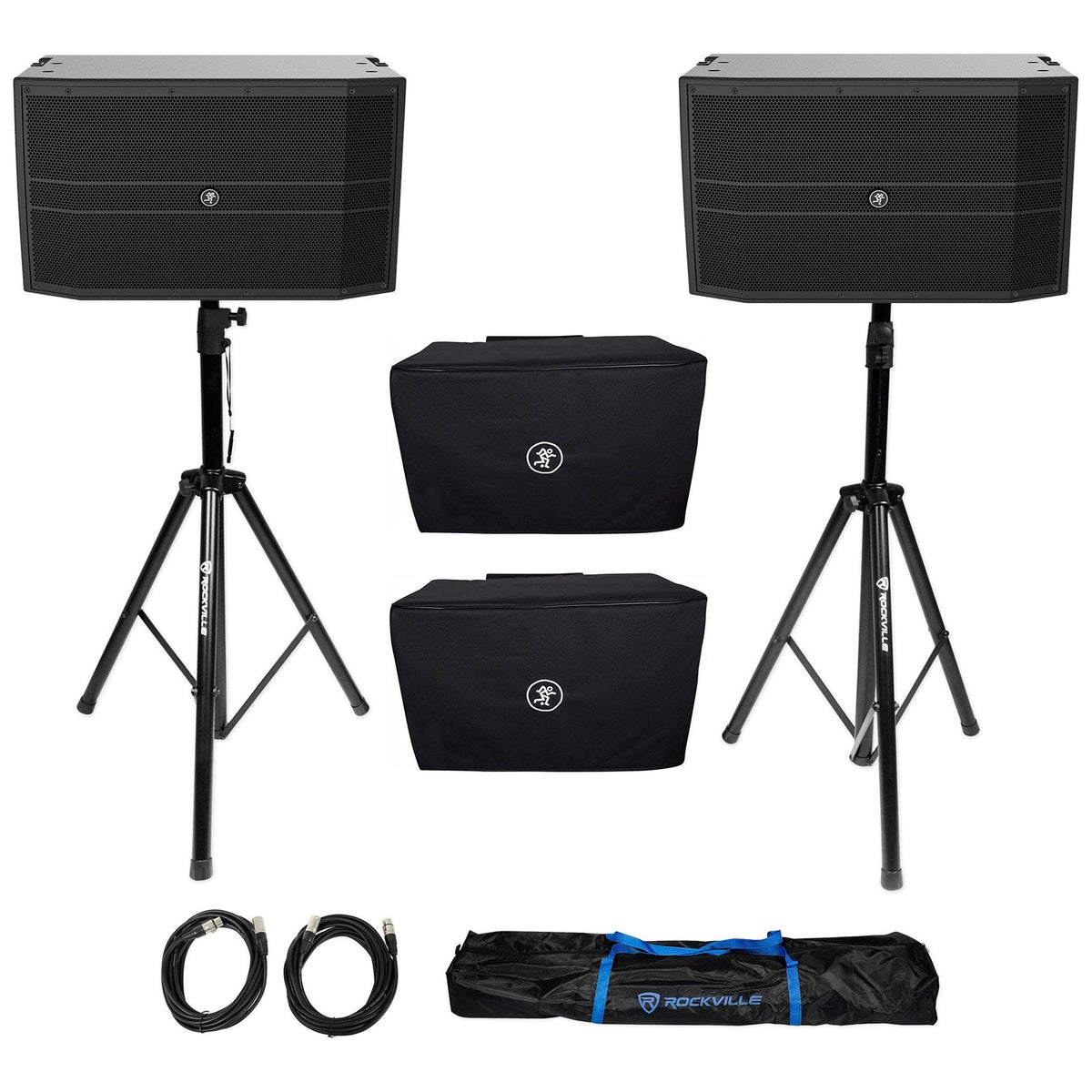 (2) DRM12A 2000W 12in Powered DJ PA Speaker Bundle with Covers & Stands