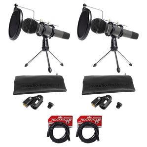 (2) Audio Technica Dynamic Podcasting Podcast Microphones+Stands+Pop Filters