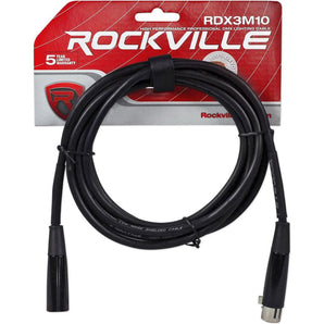 Rockville RDX3M10 10 Foot 3 Pin DMX Lighting Cable 100% OFC Copper Female 2 Male