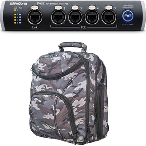 PRESONUS SW5E 5-Port AVB Switch w/ PoE, Rack Mountable Bundle with Gear Travel CAMOPACK Bag