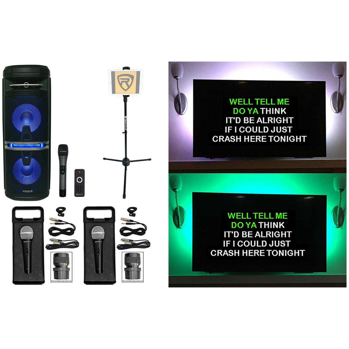 Go Party X10 Karaoke Machine System+(3) Mics+Tablet Stand+TV LED's