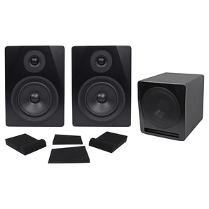 2) Rockville APM5B 5.25" Powered Studio Monitors+Active 10" Subwoofer+Foam Pads