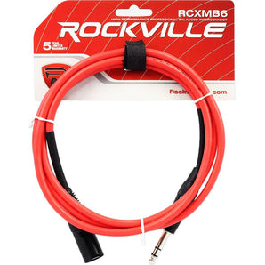Rockville RCXMB6R 6' Male REAN XLR to 1/4'' TRS Cable Red 100% Copper