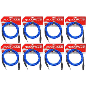 8 Rockville RCXFB10Bl Blue 10' Female REAN XLR to 1/4'' TRS Balanced Cables OFC