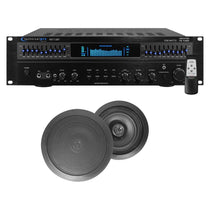 RX113 1500w Home Theater Amplifier Receiver + (2) 8" Black Ceiling Speakers