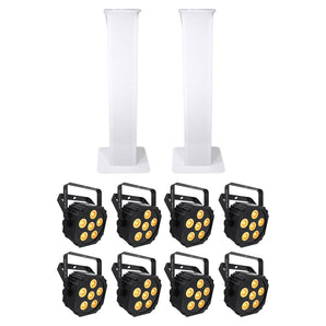 (8) Chauvet DJ Ezlink Par Q6 BT Wireless Bluetooth Wash Lights+(2) Totem Stands