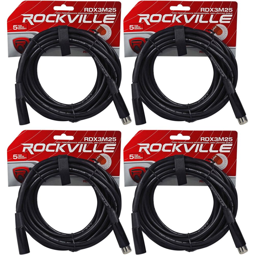 4 Chauvet DMX3P25FT 25 Foot DMX Lighting 3 Pin XLR Female to Male DMX Cables