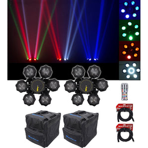 (2) Chauvet DJ Helicopter Q6 DMX Rotating Dance Floor Lights+Remote+Bags+Cables